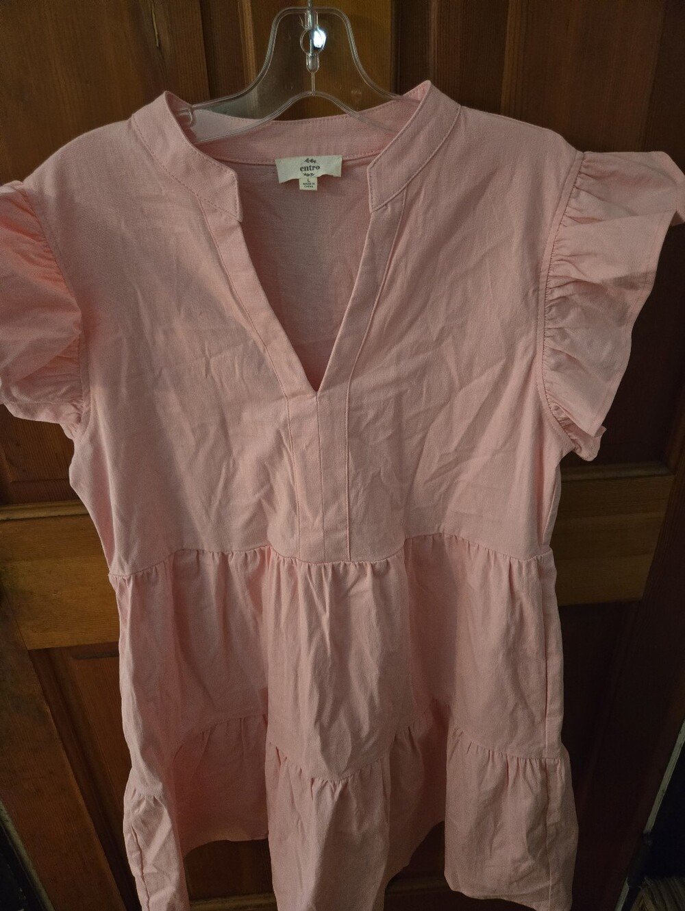 entro Pink Cotton Tiered Flutter-Sleeve Tunic